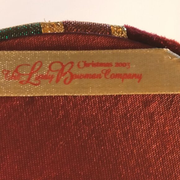 Lindy Bowman Co Red Velvet Gift Box Green Gold Ribbon Bow Lid Christmas Holiday - Picture 9 of 10